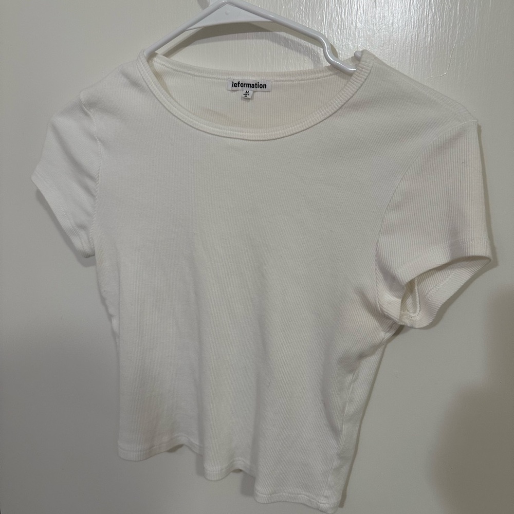 Reformation White Ribbed Women's Muse Crop Top Size M